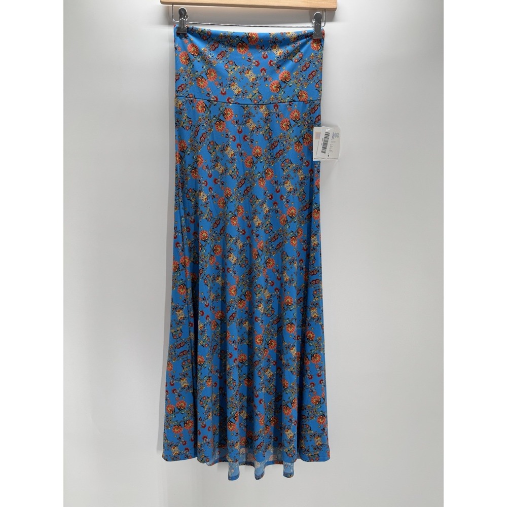 LuLaRoe Maxi Skirt Blue Floral Paisley Boho Cottagecore Yoga Waist XS New